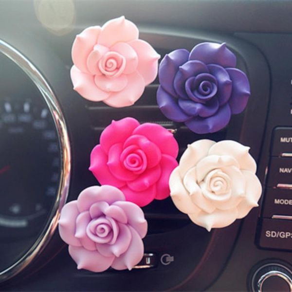 

car air freshener perfume clip flower camellia decoration automobile conditioner vent solid fragrance smell diffuser
