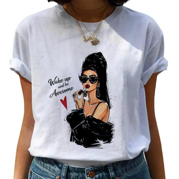 

women's t-shirt summer plus size t-shirts o-neck short-sleeves black high heel printed fashion casual retro lady, White