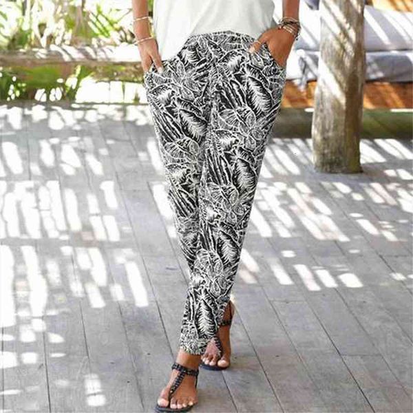 

summer high waist 3d womens pants printing easy trousers long drawstring pockets boho beach, Black;white
