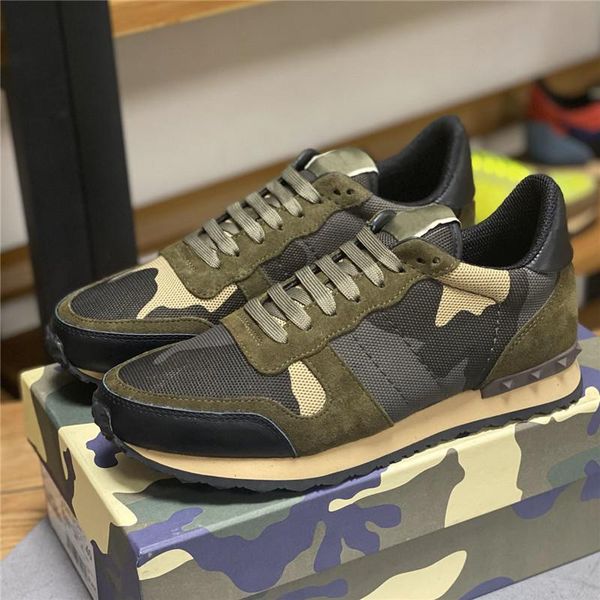 

designer camouflage sneaker womens mens rivet shoes studded flats mesh camo suede leather casual trainers rockrunner shoe chaussures, Black
