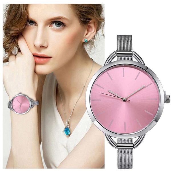 

wristwatches luxury european style lady watch elegant big dial quartz super slim stainless steel bracelet women's wrist, Slivery;brown