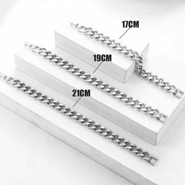 

link, chain stainless steel bracelets for men length 17/19/21cm punk curb cuban link hand jewelry gifts trend, Black