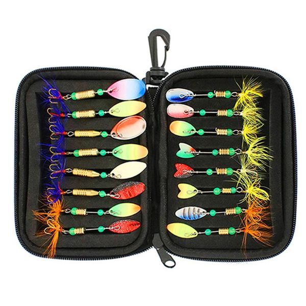 

16pcs fishing lures sequins spoon baits set with eva foam container zipper tackle storage bag tools accessories