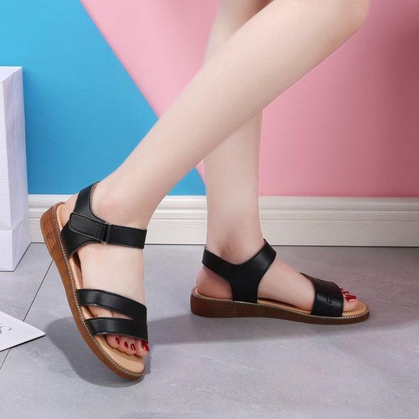 

sandals women's summer leather shoes big size women peep-toe casual beach thick bottom slipper female platform, Black