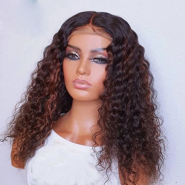

ombre strawberry brown deep wave curly 360 frontal human hair wigs natural hairline bouncy curly 13x6 transprent hd lace wig, Black