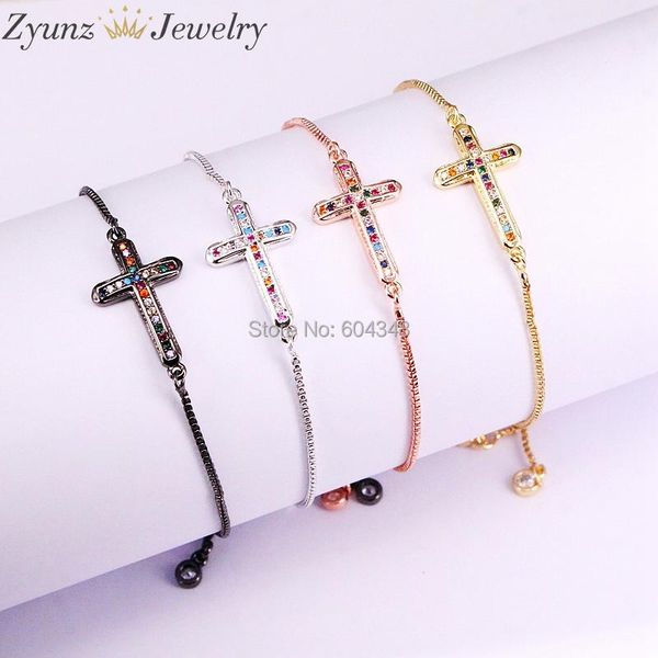 

link, chain 20pcs zyz338-0427 fashion gold silver black cross charm bracelet for women & bangle adjustable micro pave cz jewelry