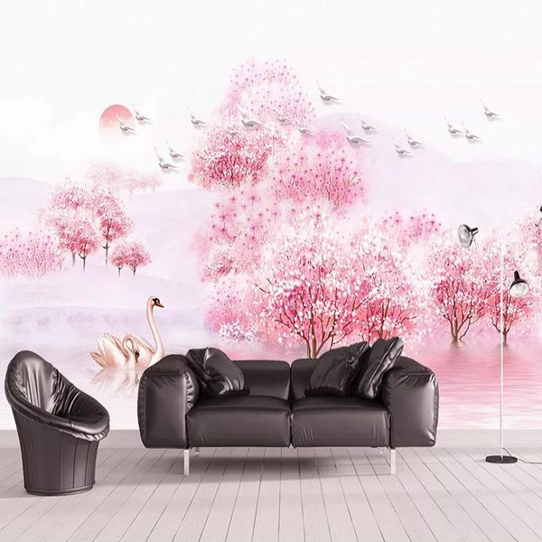 

po wallpaper 3d beautiful peach blossom forest murals living room wedding house background wall painting papel de parede 3 d wallpapers