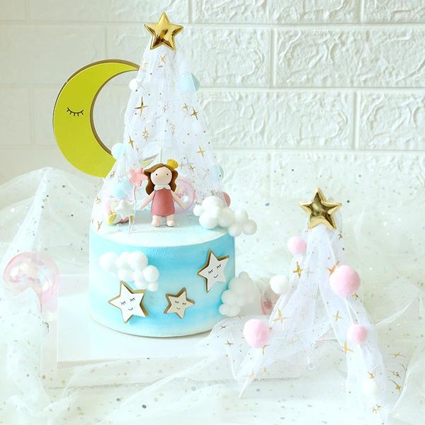 

other event & party supplies starry sky mesh cake tent birthday er pom-pom star decor girls cupcake dessert children's day sweet gifts