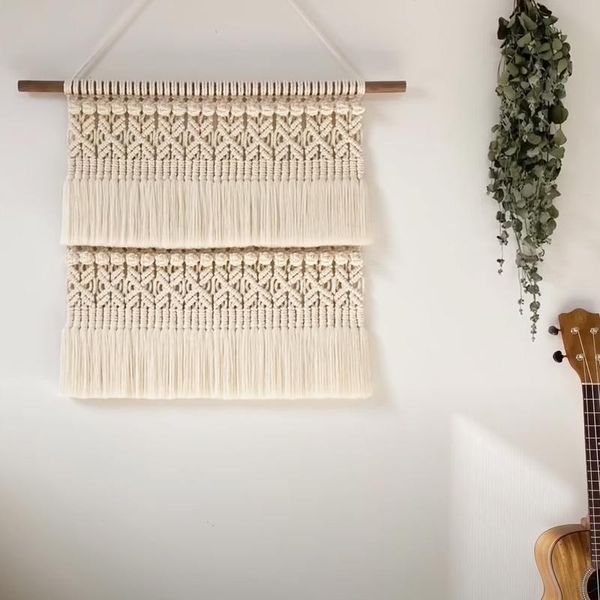 

tapestries macrame wall hanging tapestry with tassels handmade boho chic home decoration geometric gallery ornaments 16"l x 20" w