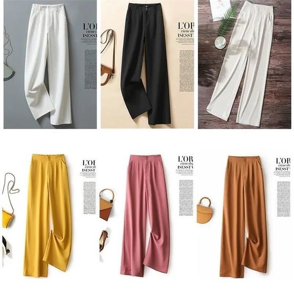 

women's pants & capris women chic fashion casual wear straight vintage high waist chiffon summer long elastic female trousers mujer poc, Black;white
