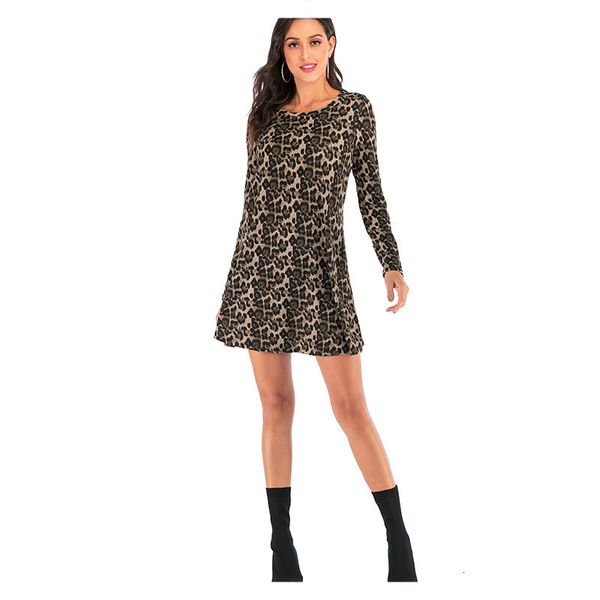 

dress 2021 leopard print long-sleeved fleece round neck slim, Black;gray