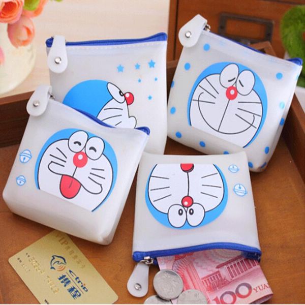 

coin purses cartoon jelly silicone purse women doraemon cat storage organizer zipper case girls small handbag for children, Red;black
