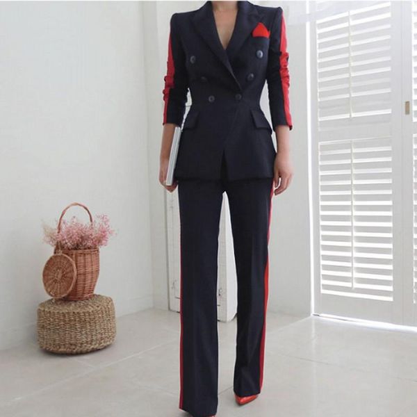 

women's two piece pants korean business women's notched suit jacket + slim trousers thick warm trend outdoor office 2 set, White