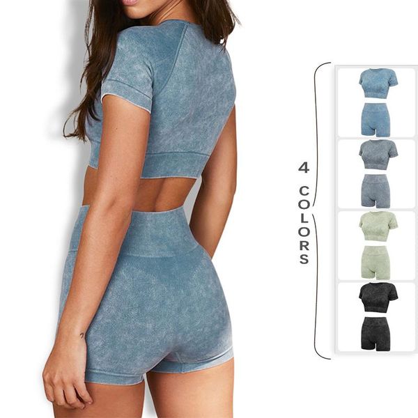 

yoga outfit women's seamless set sportswear workout clothes sports t-shirts gym shorts tights fitness suit active wear tracksuit