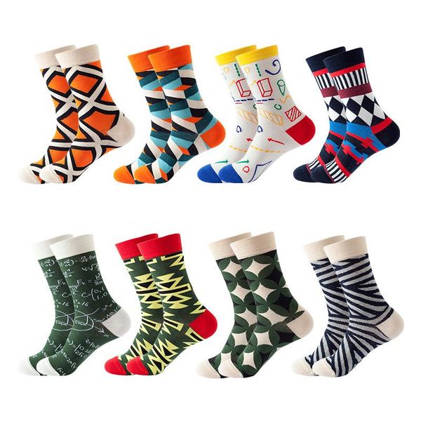 

8pair combed cotton fashion hip hop man woman socks harajuku skateboard diamond check happy funny sokken drop men's, Black