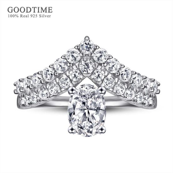 

cluster rings fashion 925 sterling silver ring luxury 3a crown zircon rhinestone engagement wedding jewelry accessories gift for party, Golden;silver