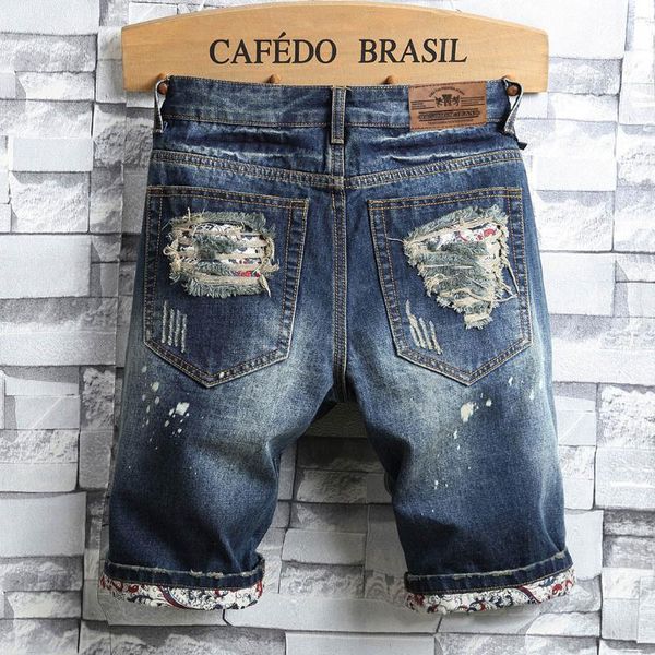 

men's jeans cotton shorts breathable denim male size 29-40 fashion mens ripped short brand clothing bermuda summer, Blue