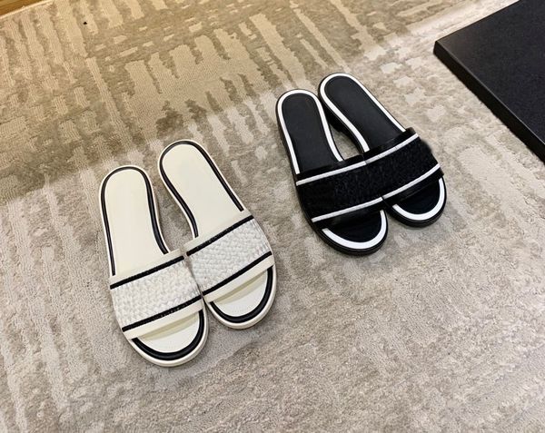 

women mules c slippers sandals pearls sliders stuffies lambskin black white flat slippers ladies beach rubber flip flops with box size 35-40