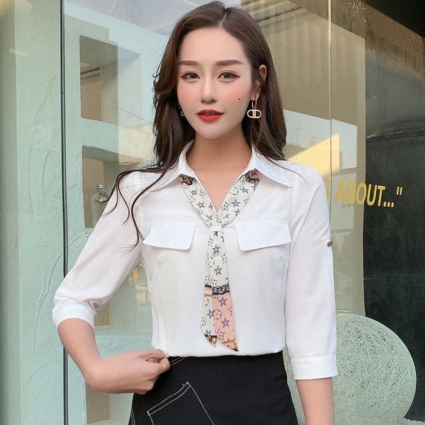 

women's polos shirt ladies summer 2021 fashion chiffon, White