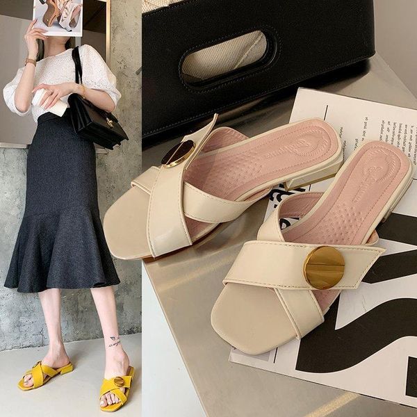 

slippers female 2021 summer metal decoration seaside beach sandals and, Black