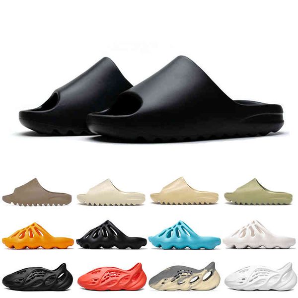 

kanye men women foam runner slippers bone desert resin white pink blue green yellow sandals hole platform summer beach casual trainers shoes, Black