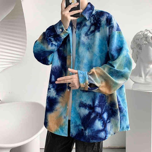 

men's jackets mens tie-dye camisas para os homens roupas de veludo harajuku azul dos do estilo coreano manga longa streetwear 3xl j66h, Black;brown