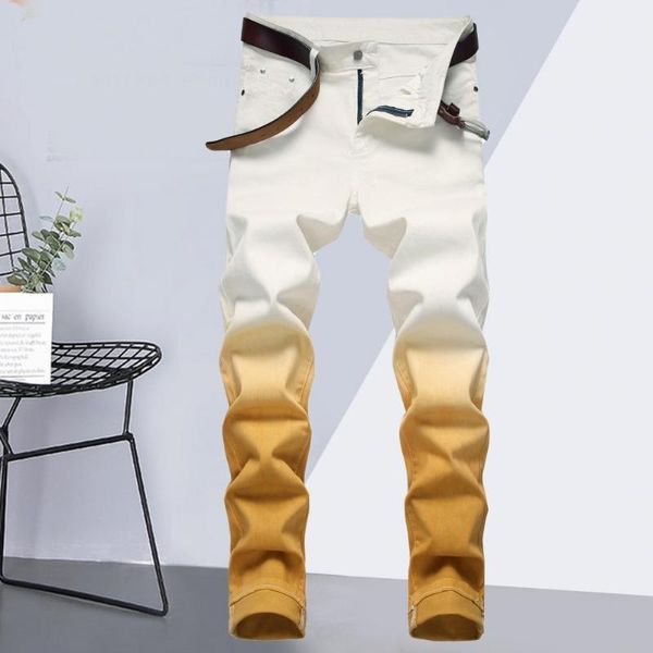 

men's jeans buttons zipper elastic pencil pants for going out, Blue