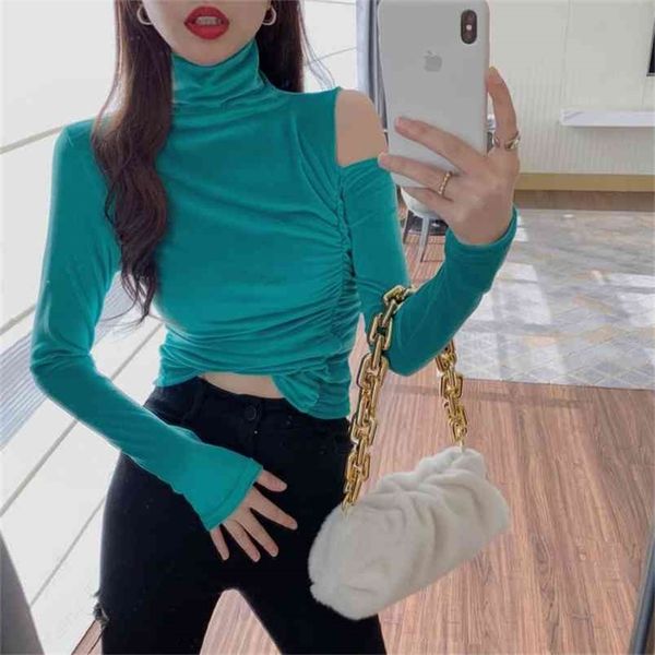 

long sleeve summer for women t shirt off shoulder women long sleeve turtleneck 210507, White