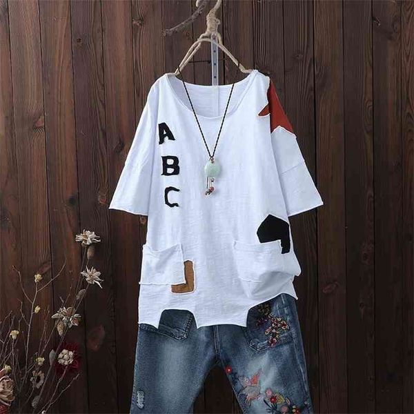 

f&je new arrival summer women t shirt plus size irregularity loose casual tee shirt femme cotton short sleeve tshirt d31 210324, White