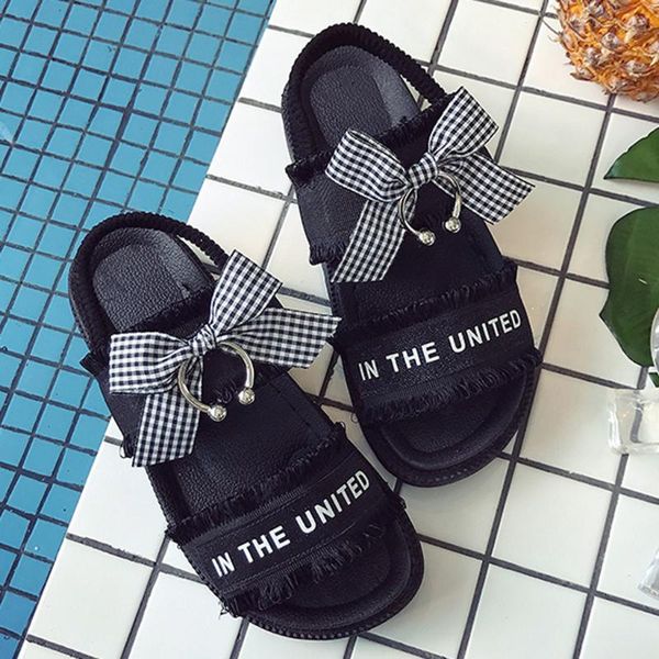 

dress shoes summer women sandals casual ladies bow platform women's thick sole beach y*, Black