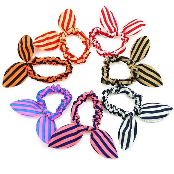 

2021 children hair bands cute bunny rabbit ear elastic floral dot hair accessories scrunchy candy color headdress, Slivery;white