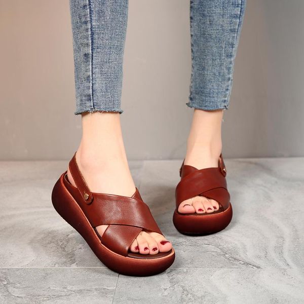 Frauen Plattform Sandalen Schuh Keil Hausschuhe Echtes Leder Sommer Heels Sandale Slipper Schuhe Für Damen Mädchen Weibliche Frau 2021