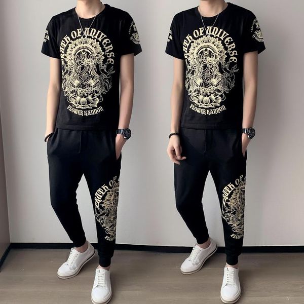 

men's tracksuits luxury print men short sleeve tshirts pants 2 piece set sports suit casual sweatsuit streetwear social clothes, Gray
