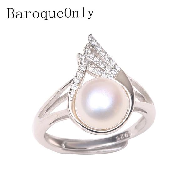 

cluster rings baroqueonly natural freshwater pearl ring 925 sterling silver 8-9mm adjustable white pink purple bule wedding for women rbe, Golden;silver