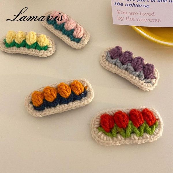 

hair accessories korean lovely tulip flower pin bb clip hand knitted simple fashion beautiful hairpin banghaipin