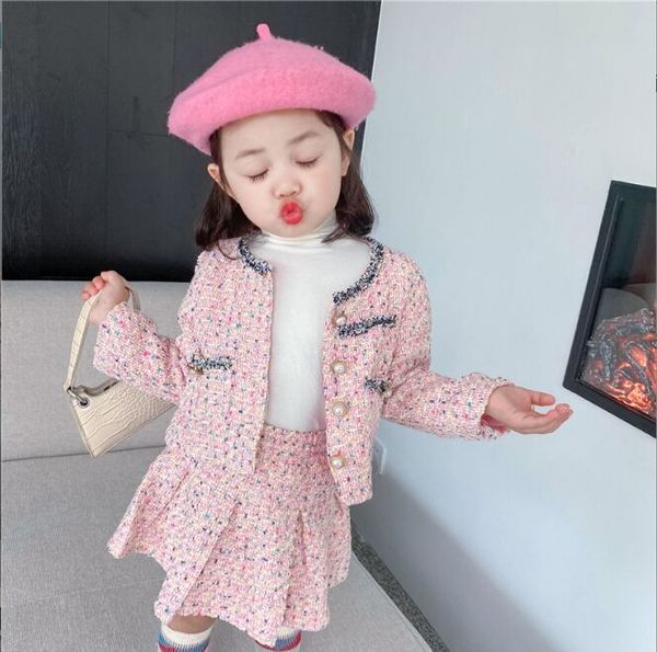 2 ADET Sonbahar Giyim Setleri Kış Bahar Parti Bebek Kız Giysi Takım Elbise Ekose Ceket Tops + Tutu Elbise Örgün Kıyafetler