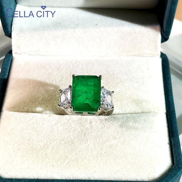 

cluster rings cellacity luxury emerald gemstones women ring with 10*14mm silver 925 jewelry wedding fine gift size 6-10, Golden;silver