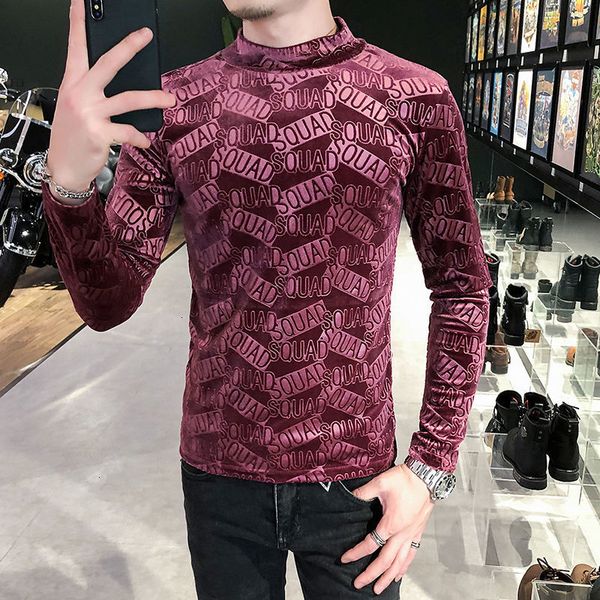 

men's polos korean slim hip hop social letter printing veet men turtleneck shirt m-3xl t shirts club outfits tee streetwear 9wax, White;black