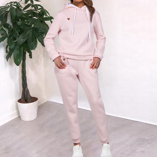 

casual tracksuit 2 piece women set solid color hoodies sweatshirt loose sweatpants joggers sport suit outfits sweatsuit women's two pan, White