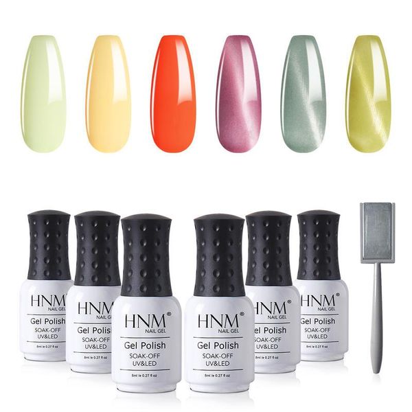 

nail art kits hnm 8ml 6pcs colorful gel polish kit soak off cat eye primer color with magnet uv led semi-permanent