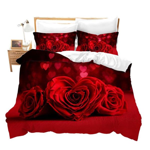 

pink red rose bedding set  3d gold double single duvet cover bed in a bag flowers comforter ensemble de literie sets