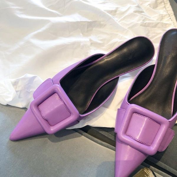 

slippers buckle outdoor slipper women spring low heel sandals summer slip on slides fashion mules pointed toe slide, Black