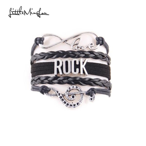 

charm bracelets little minglou infinity love rock bracelet music note leather wrap men & bangles for women jewelry friend gift, Golden;silver