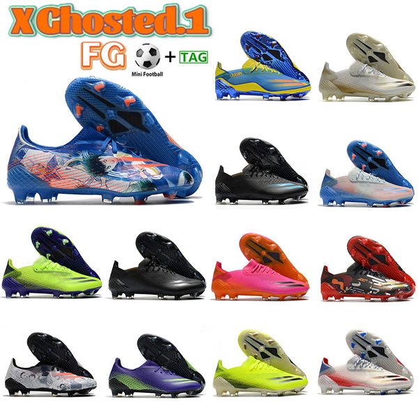 

2021 x ghosted 1 fg soccer shoes men football shoe gold black white red blue yellow volt mens sports sneakers 39-45