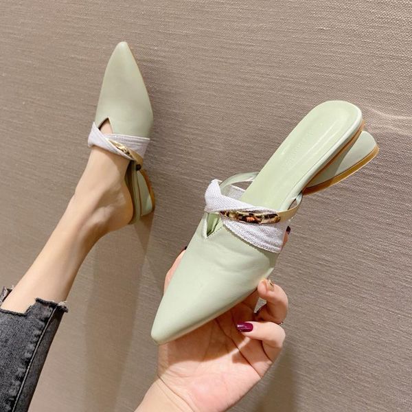 

shoes woman 2021 female mule cover toe low slippers casual pantofle square heel mules luxury block rome hoof heels slides fa, Black