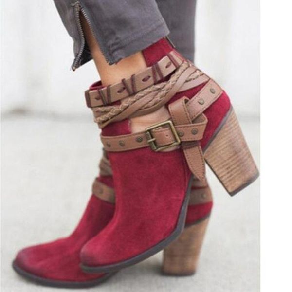 

boots women fashion casual ladies shoes suede leather buckle high heeled zipper snow for femme2021, Black