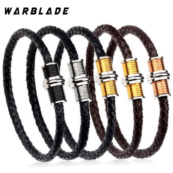 

charm bracelets warblade 2021 fashion men jewelry braided genuine leather bracelet banglesmagnetic clasp male wristband, Golden;silver