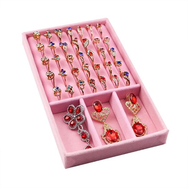 

jewelry pouches, bags mordoa pink velvet suede ring earrings organizer ear studs display stand holder rack showcase plate fashion box, Pink;blue