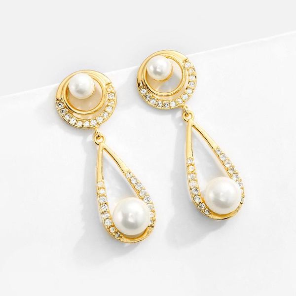 

dangle & chandelier elegant gold silver color oval round drop earring for women girl brass zircon pearl earrings party statement jewelry