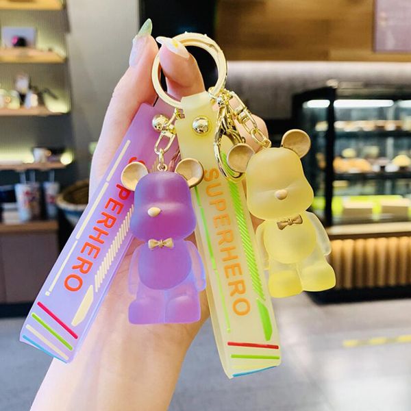 

creativity cartoon keychain key buckle bag car handmade man woman loves purse bags keychains resin transparent tie bear doll pendant accesso, Silver